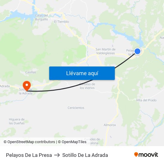 Pelayos De La Presa to Sotillo De La Adrada map