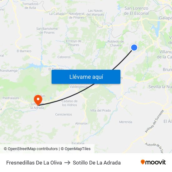 Fresnedillas De La Oliva to Sotillo De La Adrada map