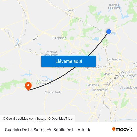Guadalix De La Sierra to Sotillo De La Adrada map