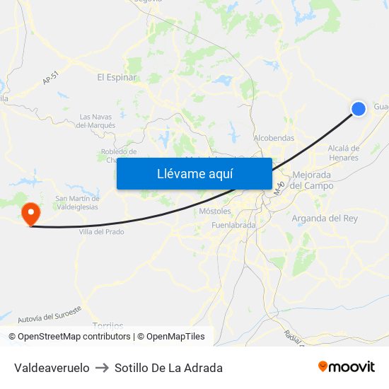 Valdeaveruelo to Sotillo De La Adrada map