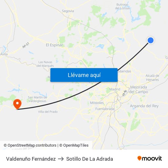 Valdenuño Fernández to Sotillo De La Adrada map