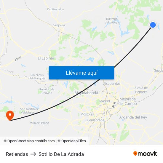Retiendas to Sotillo De La Adrada map