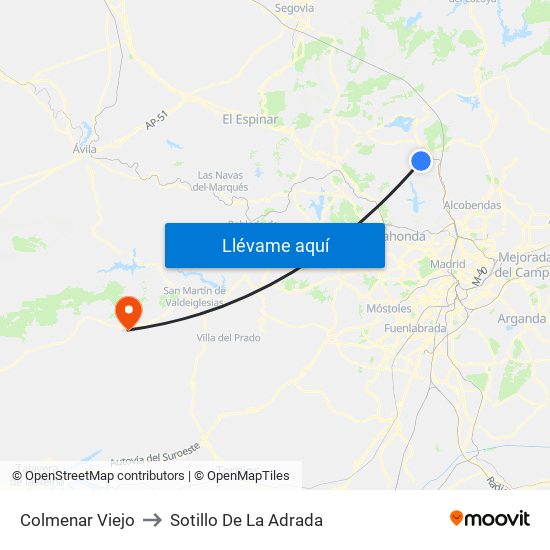 Colmenar Viejo to Sotillo De La Adrada map