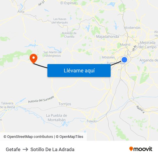 Getafe to Sotillo De La Adrada map