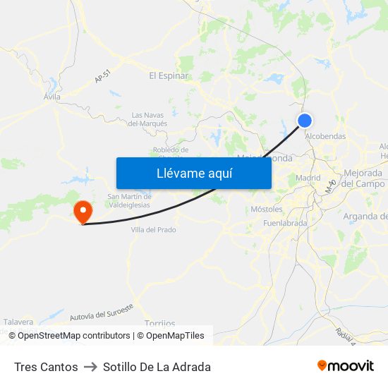 Tres Cantos to Sotillo De La Adrada map