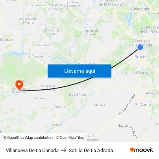 Villanueva De La Cañada to Sotillo De La Adrada map
