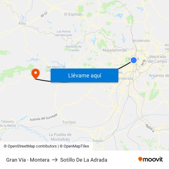 Gran Vía - Montera to Sotillo De La Adrada map