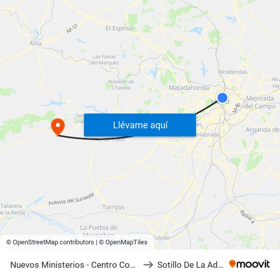 Nuevos Ministerios - Centro Comercial to Sotillo De La Adrada map
