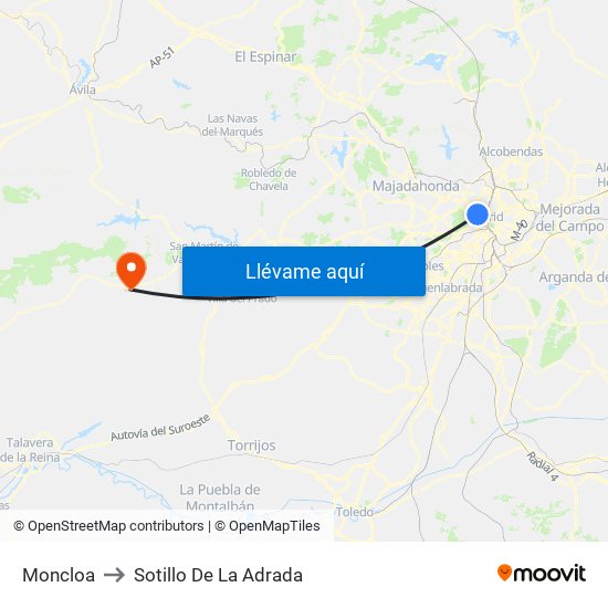 Moncloa to Sotillo De La Adrada map