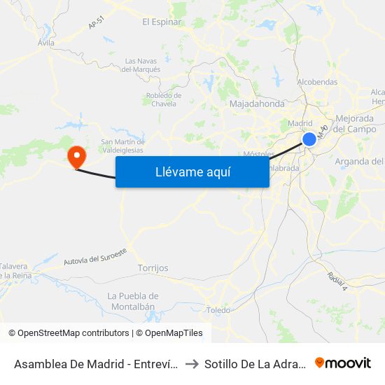 Asamblea De Madrid - Entrevías to Sotillo De La Adrada map