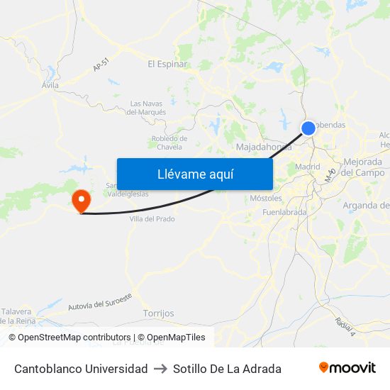 Cantoblanco Universidad to Sotillo De La Adrada map