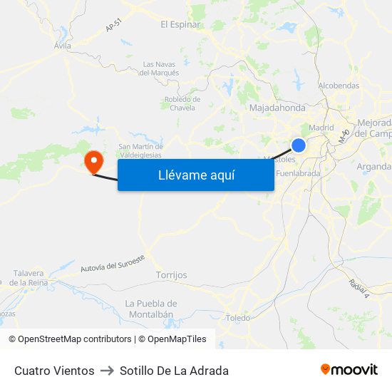 Cuatro Vientos to Sotillo De La Adrada map