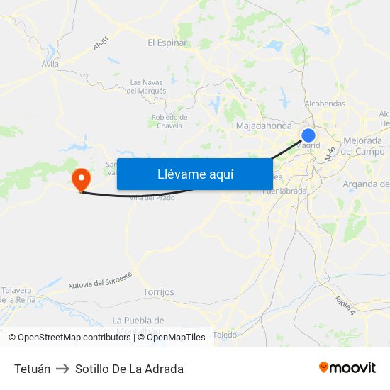 Tetuán to Sotillo De La Adrada map