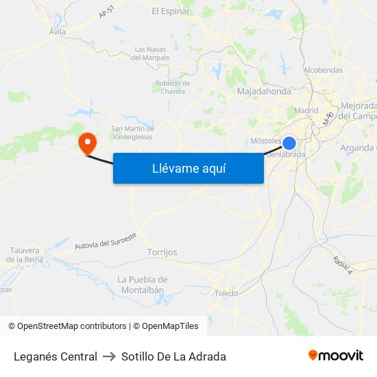 Leganés Central to Sotillo De La Adrada map