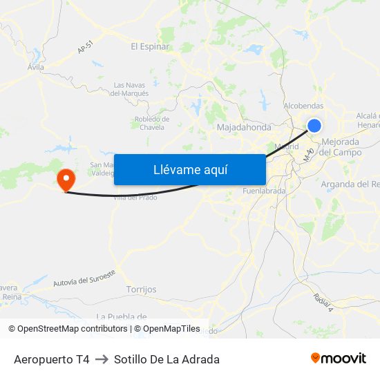 Aeropuerto T4 to Sotillo De La Adrada map