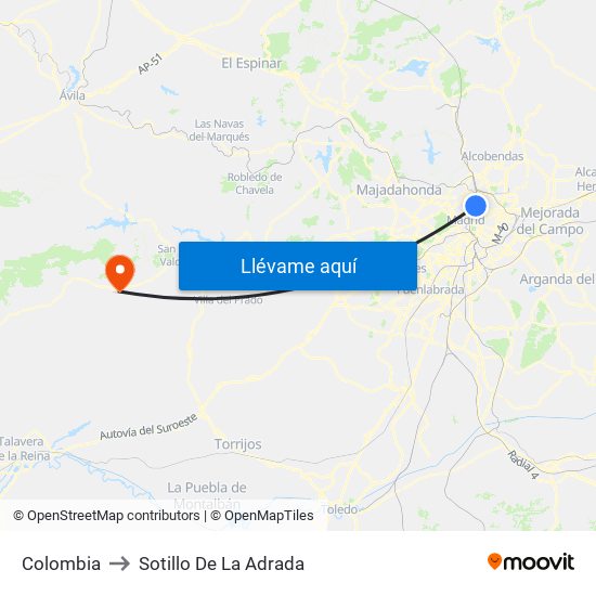 Colombia to Sotillo De La Adrada map