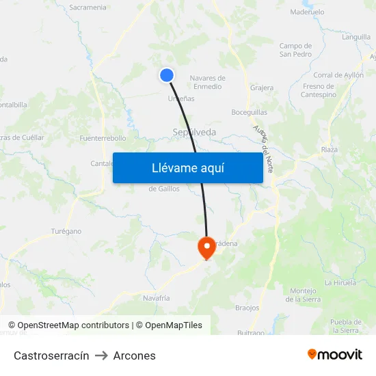 Castroserracín to Arcones map