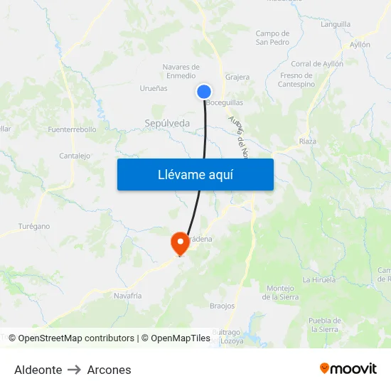 Aldeonte to Arcones map