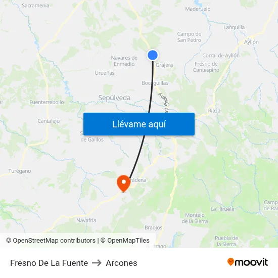 Fresno De La Fuente to Arcones map