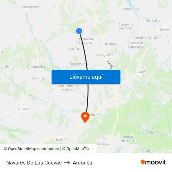 Navares De Las Cuevas to Arcones map