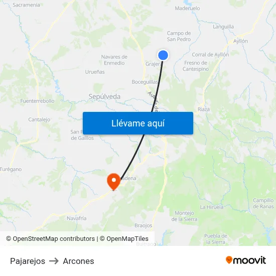 Pajarejos to Arcones map