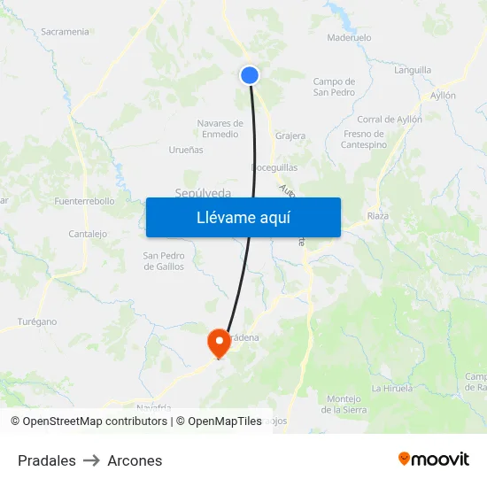 Pradales to Arcones map