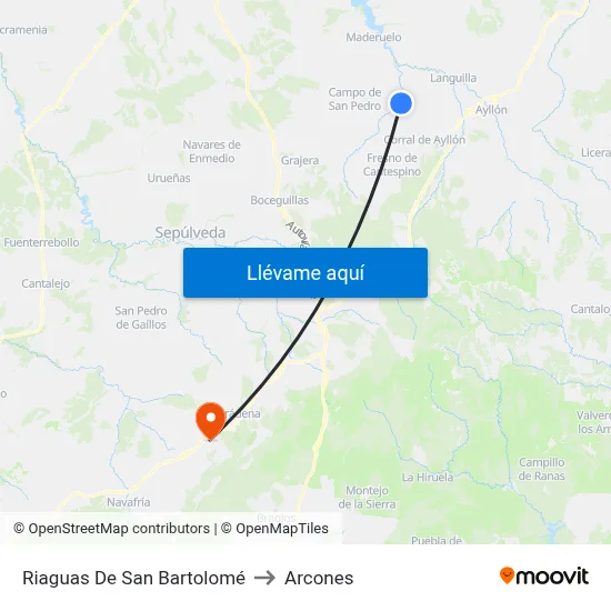 Riaguas De San Bartolomé to Arcones map
