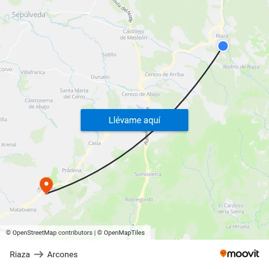 Riaza to Arcones map