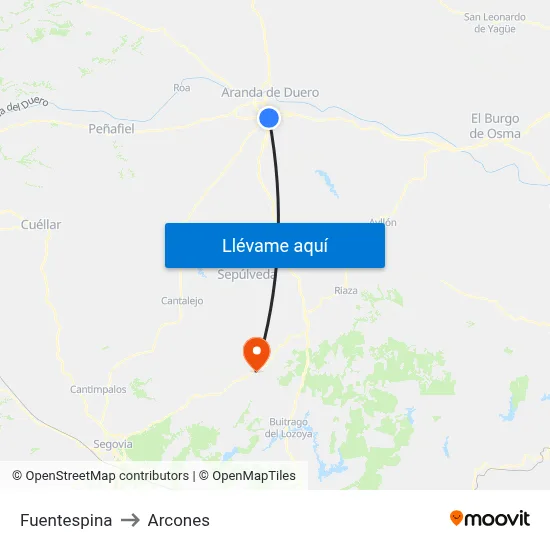 Fuentespina to Arcones map