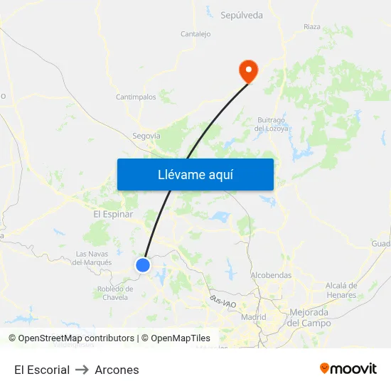 El Escorial to Arcones map