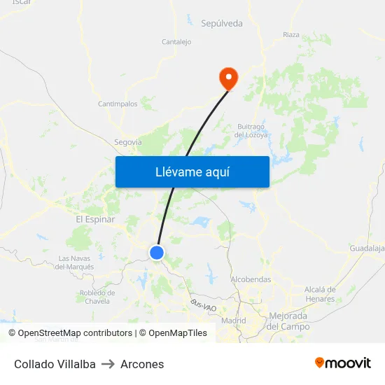 Collado Villalba to Arcones map