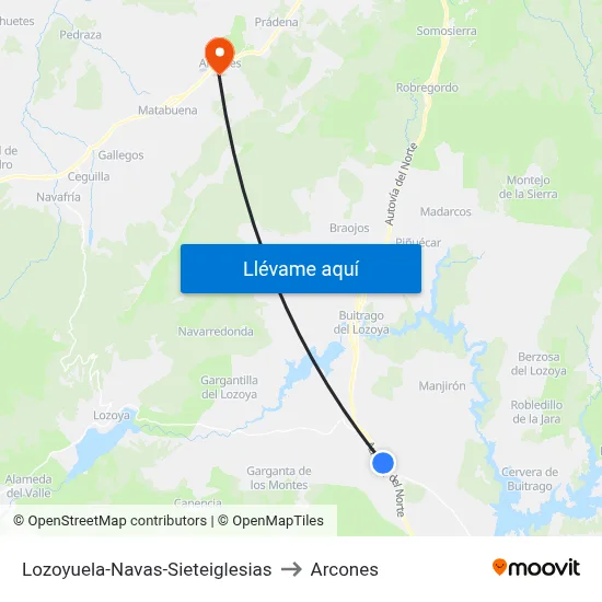 Lozoyuela-Navas-Sieteiglesias to Arcones map