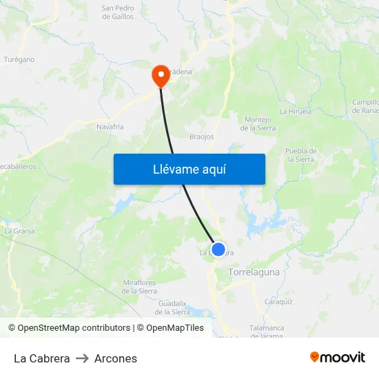 La Cabrera to Arcones map