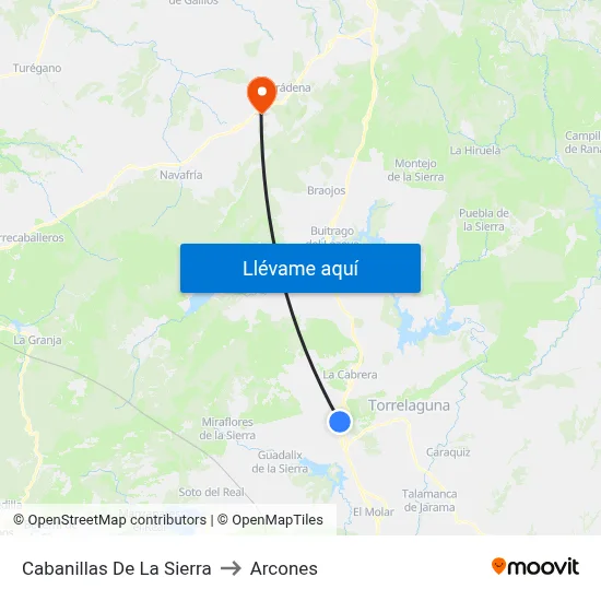 Cabanillas De La Sierra to Arcones map