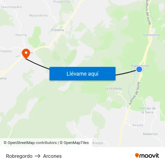 Robregordo to Arcones map