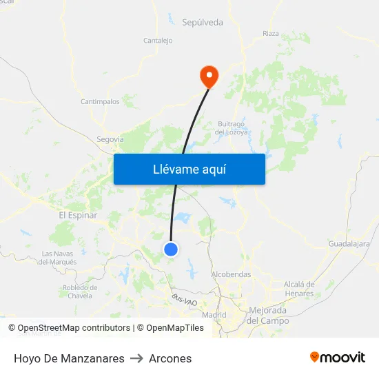 Hoyo De Manzanares to Arcones map