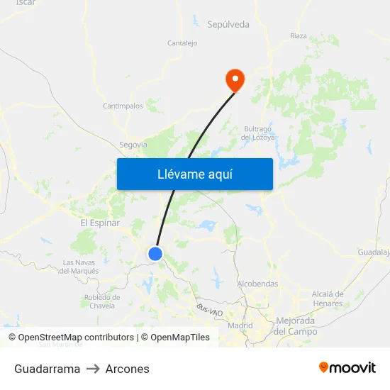 Guadarrama to Arcones map