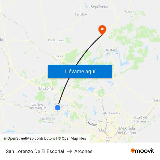 San Lorenzo De El Escorial to Arcones map