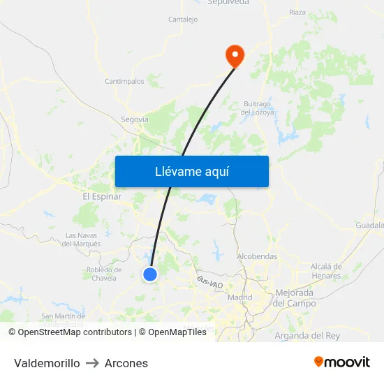 Valdemorillo to Arcones map