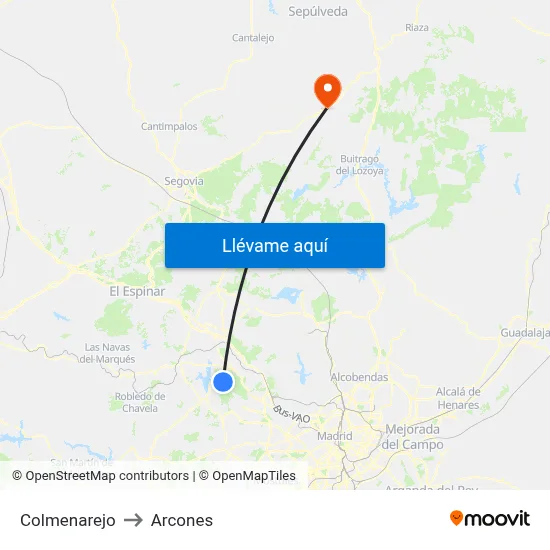 Colmenarejo to Arcones map