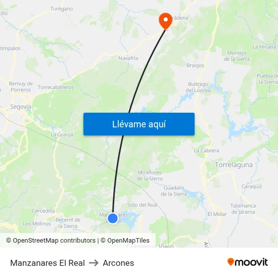 Manzanares El Real to Arcones map