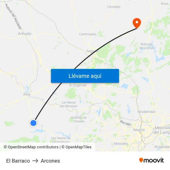 El Barraco to Arcones map