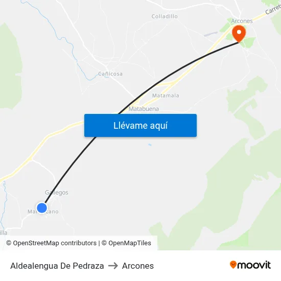 Aldealengua De Pedraza to Arcones map