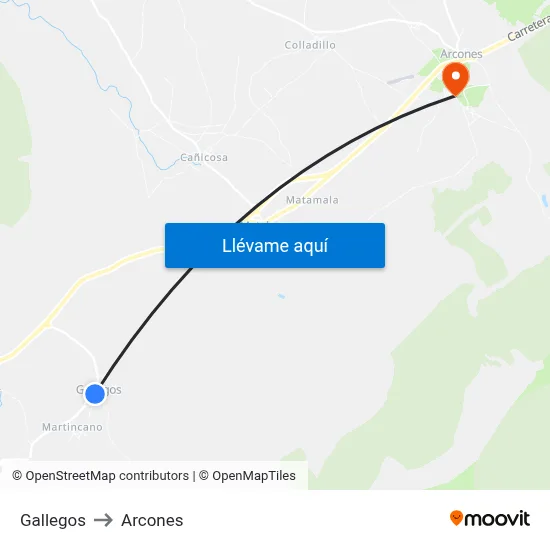 Gallegos to Arcones map