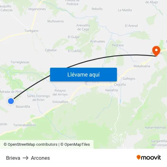 Brieva to Arcones map