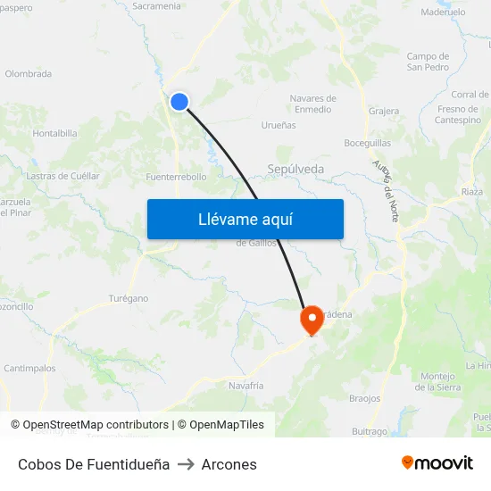 Cobos De Fuentidueña to Arcones map