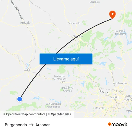 Burgohondo to Arcones map