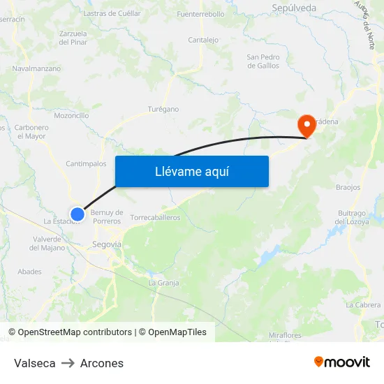 Valseca to Arcones map