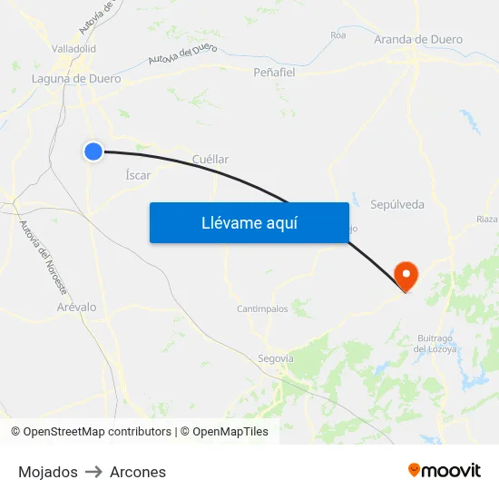 Mojados to Arcones map