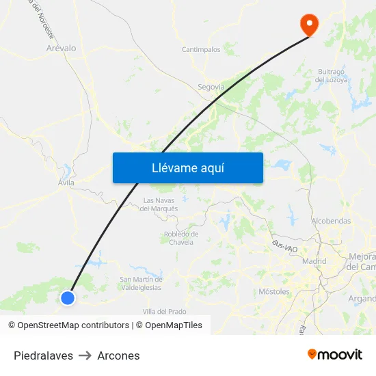 Piedralaves to Arcones map